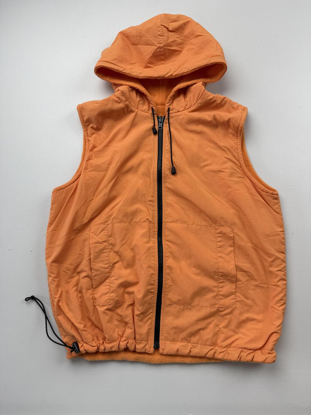 Vintage Susan Bristol Vest Womens Medium Orange Hooded Full Zip Fleece Lined